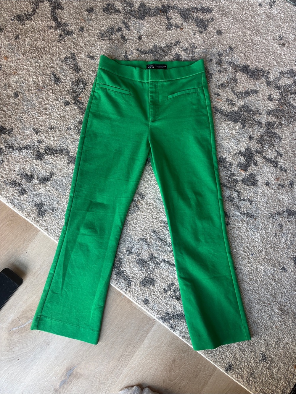 Zara Emerald Green Flare Wide-Leg Jeans